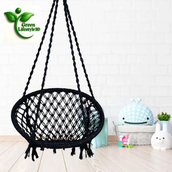 Round%20Cotton%20Swing%20Chair/Jhula%20%E2%80%93%20Handmade%20Hanging%20Hammock%20for%20Balcony,%20Indoor%20&%20Outdoor%20(100kg%20Capacity)%20-%20Image%202