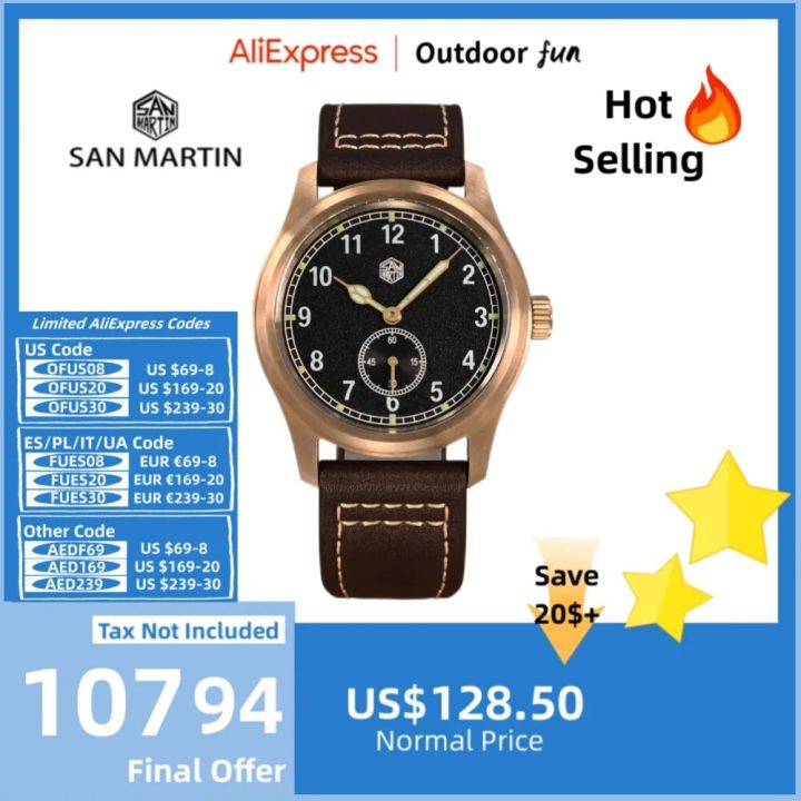 San Martin CUSN8 Bronze Quartz Watch For Men Pilot Wrist Watches 6004 Swim Casual Fashion Waterproof 10Bar Luminous SN0034Q-C