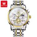 Olevs 2900 model Top Brand Moon Phase Watch Men Stainless Steel Waterpoof Luminous Fashion Skeleton Chronograph Wrist Watch for Men.