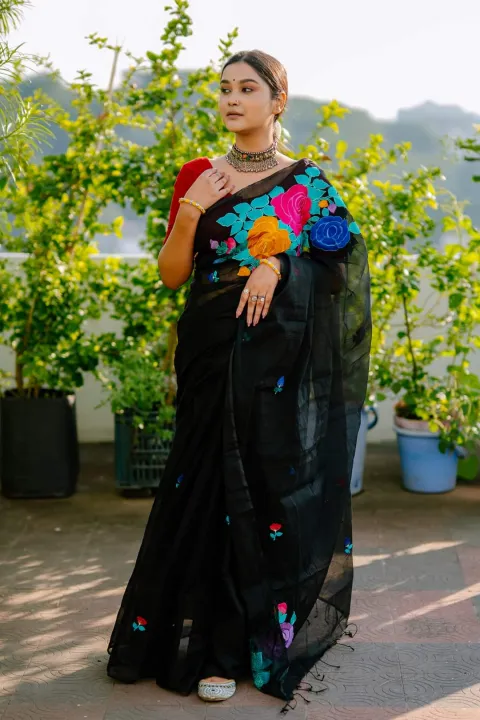 New%20Exclusive%20Design%20Black%20Color%20Moslin%20Soft%20Silk%20%20Embroidery%20work%20Saree%20for%20women%20-%20Image%202