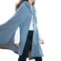 Women Cape Coat Retro Women's Cape Coat with Hood for Winter Warmth Style Knee-length Shawl Cloak with Single-button Closure.