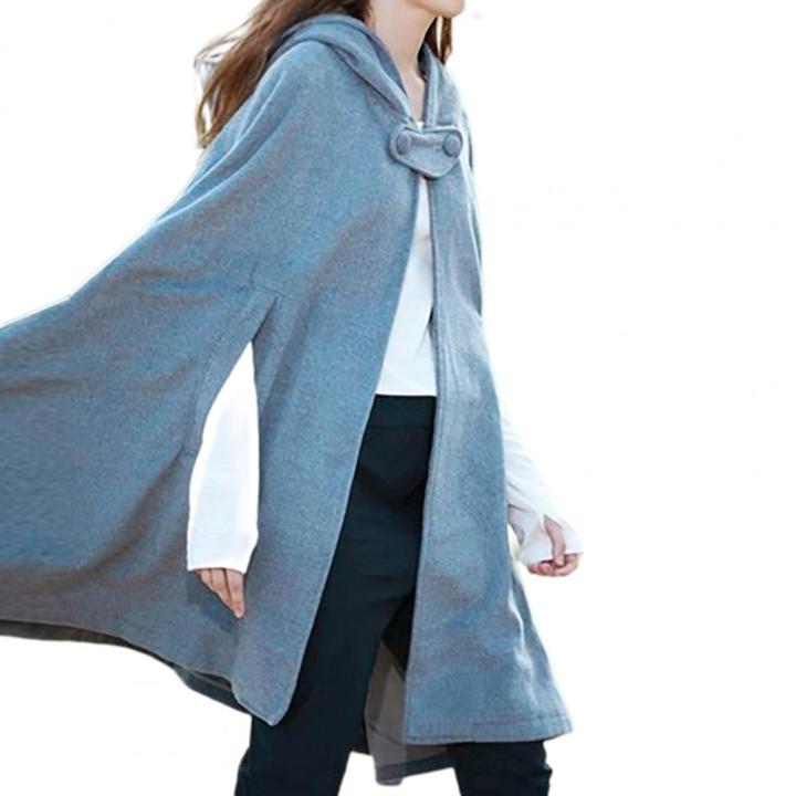 Women Cape Coat Retro Women's Cape Coat with Hood for Winter Warmth Style Knee-length Shawl Cloak with Single-button Closure