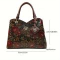 Vintage Flower Pattern Handbag, Luxury PU Leather Tote Bag, Fashion Crossbody Bag For Women. 