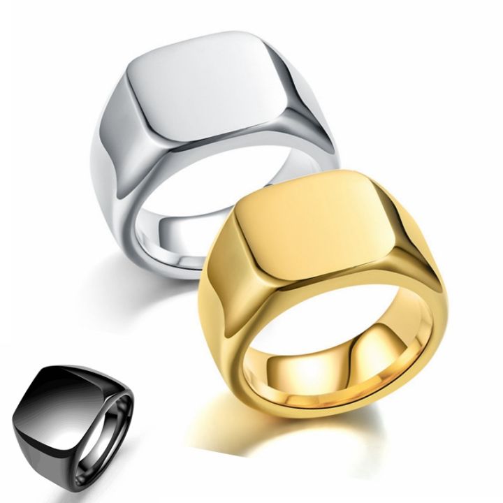 Stainless Steel Square Gold Signet Rings Pinky Thumb Jewelry Gift Ring for  Men