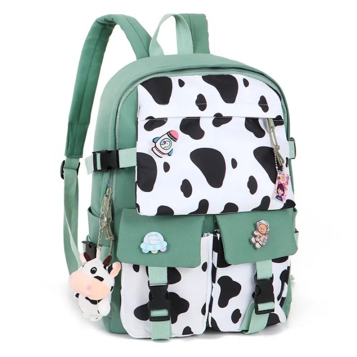 Geometrical Cow Print Canvas Backpack - Large Capacity Daypack For School, Travel & Laptops (16x11.4x6.9 Inch) - View #4