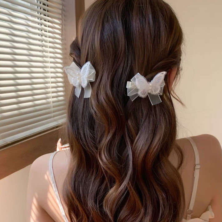 Super%20Fairy%20White%20Mesh%20Butterfly%20Pearl%20Hair%20Clips%20Female%20Senzheng%20Xianmei%20Bow%20Small%20Hairpin%20Side%20Braided%20Hair%20Headdresses%20-%20Image%206