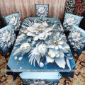 Table Cover 3D print Dining Table Cover Digital new Table cover  with 6pc matching chair cover full 7 pcs set  White Collection. 