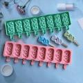 8-Hole Ice Cream Silicone Mold Chocolate Baking Soap Mould Colorful Geometric Lines Home Ice Cube Making Tray Container.