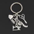 New Sewing Machine Keychain Tailor Key Ring Iron Tape Measure Scissors Dress Key Chain Women's Gift DIY Jewelry Handmade.