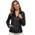 Faux Leather Jacket for Women, Female Winter Coat, Motorcycle Jacket, Faux Suede, PU Zipper Hoodies, Outerwear,. 