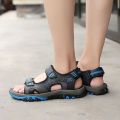 2023Summer Youth Sports Sandals Men's Junior High School Student Slippers Leather All-Match Non-Slip Soft Bottom Beach Shoes.