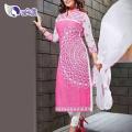 Pink Cotton Unstitched Three Piece For Women. 