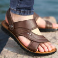 Men's Summer New Men's Sandals Men's Leather Beach Shoes Casual Men's Shoes Fashion Slippers Stripe Sandals Rubber Mens Shoes. 