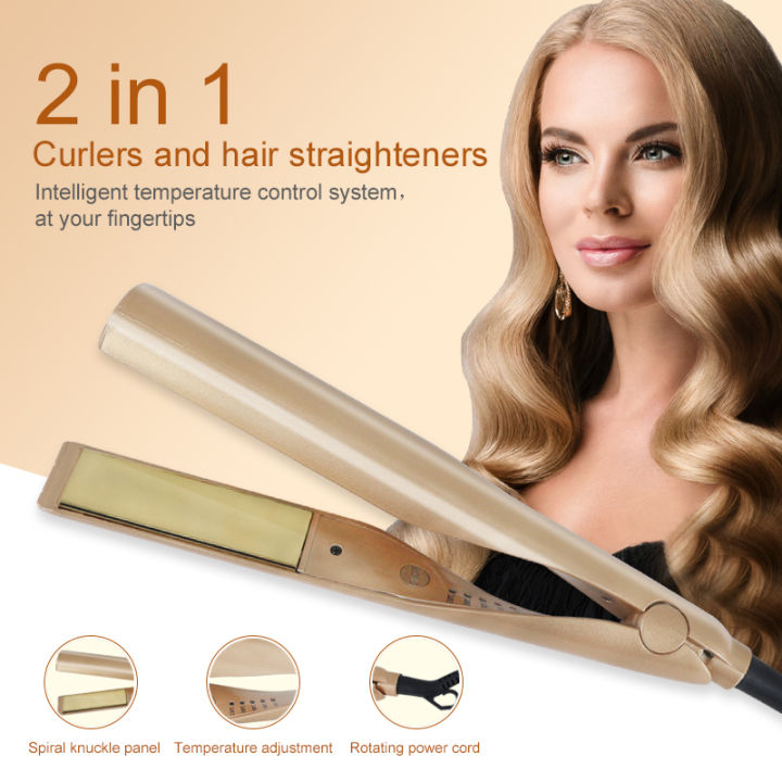 Ubeator -2 In 1 Hair Curlers And Hair Straightener Styling Iron Tools Hair Style Magic-668-Gold