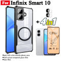 4 in 1 Infinix Smart 10 Shockproof Phone Case With Magnetic Wireless Charging Sticker For Infinix Smart10 Smart 9 X6725 Anti Spy Privacy Full Coverage Tempered Glass S+Lens Film. 