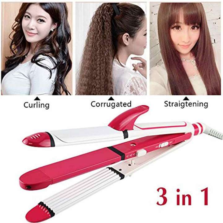 Kemei KM 1291 Ceramic Professional 3 in 1 Electric Hair Straightener Curler Styler and Crimper