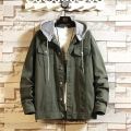 Denim Jacket Men Hooded Casual Men Jean Jackets Streetwear Solid Color Turn Down Collar Denim Coats Men Jacktes.