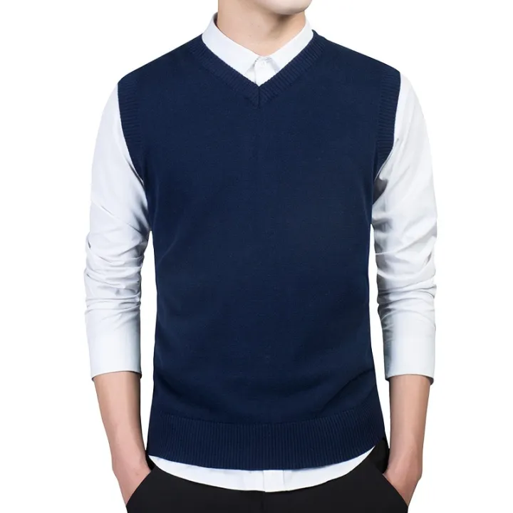Spring%20Autumn%20Winter%20Solid%20Color%20Sweater%20Men's%20V-neck%20Bottoming%20Knitting%20Knitted%20Sweater%20Sleeveless%20Pullover%20Vest%20Sweater%20Men%20-%20Image%203