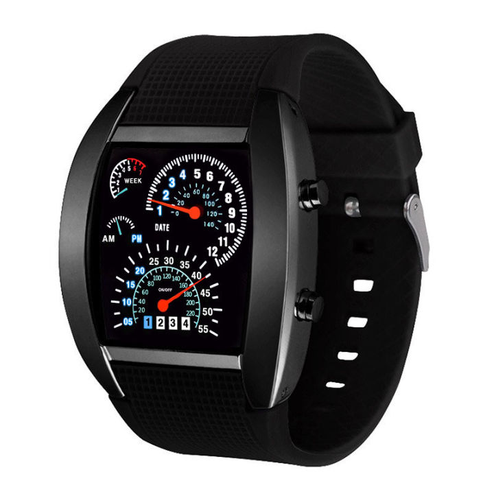 Fashion Original Men's Watch Digital Electronic Light Dashboard Fan Shaped Pattern Dial Sport Silicone Strap Wrist Watch For Men Gift