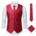 Men 3pc Paisley Waistcoat Necktie Pocket Square Set 2023 Brand Victorian Steampunk Suit Vest Men Formal Business Gilet Homme 3XL.