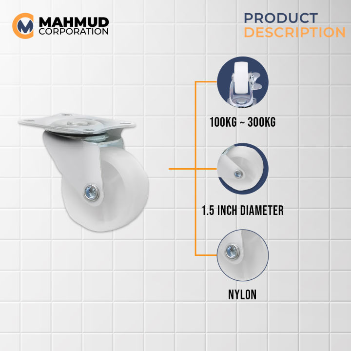 1.5"%204PC%20Universal%20Swivel%20Casters%20%20Furniture%20Wheel%20Castor%20White%20PP%20Nylon%20Dual%20Roller%20Wheel%20For%20Platform%20Trolley%20Chair%20Fixed%20Swivel-MHN%20-%20Image%202