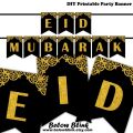 Eid Mubarak Card Banner Eid Decorations, Black and Gold Eid Mubarak Banner For Eid Festival Party Supplies. 