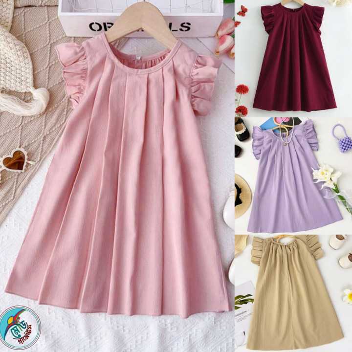 Kid’s Young Girl’s Fashionable Dress with Solid