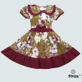 Olive Maroon Multicolor Linen Frock For Girls.