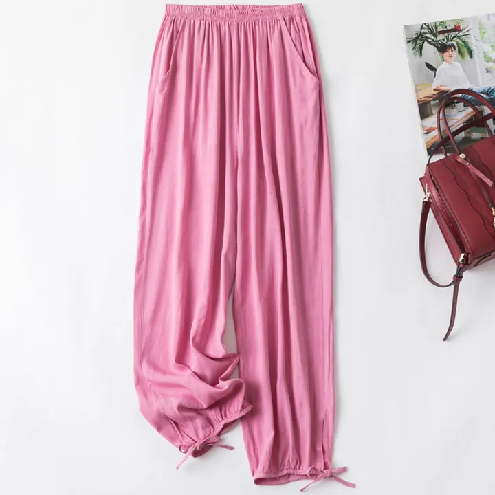Cotton%20Poplin%20Pants%20Women's%20Lace-up%20Bloomers%20Summer%20New%20Fashion%20Casual%20Loose%20Solid%20Color%20Pocket%20Artificial%20Cotton%20Cropped%20Pants%20-%20Image%202