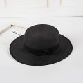 Red Flat-Top Cap Female Model Catwalk Show Top Hat Seaside Holiday Sun-Proof Sun Hat Flat Brim Straw Hat.