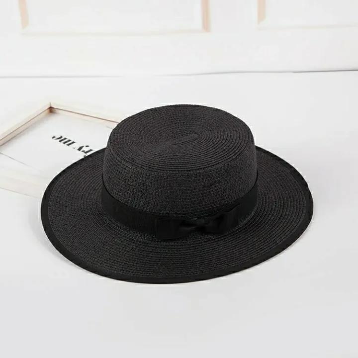 Red%20Flat-Top%20Cap%20Female%20Model%20Catwalk%20Show%20Top%20Hat%20Seaside%20Holiday%20Sun-Proof%20Sun%20Hat%20Flat%20Brim%20Straw%20Hat%20-%20Image%202