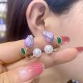 Back Hanging Tulip Earrings Trendy Look Enamel Finish Wedding Accessory  Studs Sweet Style Fashion Jewelry  Earrings for Bridal Wear Korean Fashion Women's Accessory Special Occasions Style Upgrade. 