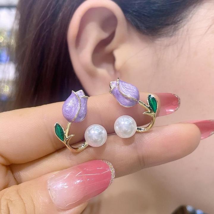 Back%20Hanging%20Tulip%20Earrings%20Trendy%20Look%20Enamel%20Finish%20Wedding%20Accessory%20%20Studs%20Sweet%20Style%20Fashion%20Jewelry%20%20Earrings%20for%20Bridal%20Wear%20Korean%20Fashion%20Women's%20Accessory%20Special%20Occasions%20Style%20Upgrade%20-%20Image%206