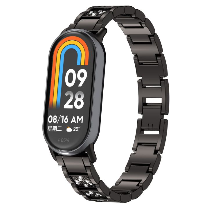 (COD Available) For Xiaomi Band 9 / 9 NFC Diamond Three Beads Stainless Steel Metal Watch Band