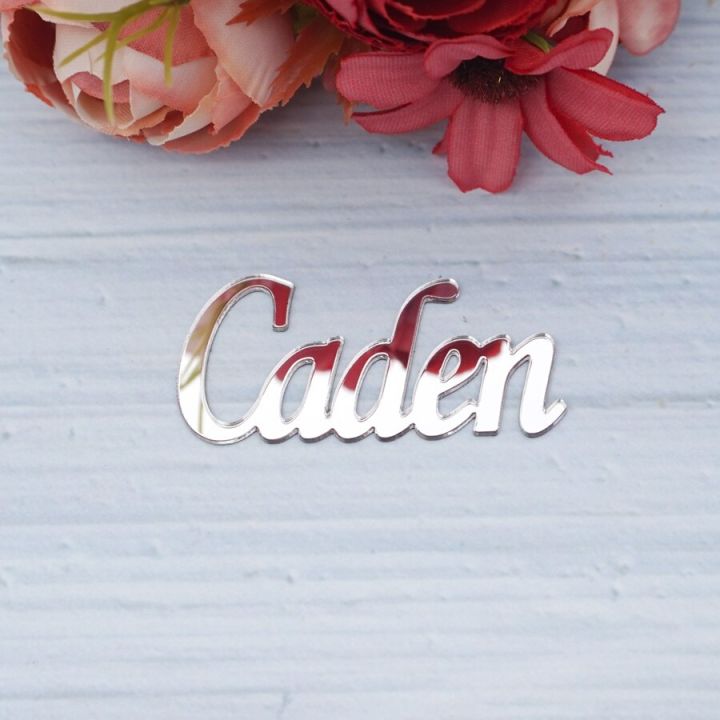 1 Piece 5cm/8cm Width Custom Personalized Name Plate Acrylic Mirror Sticker Cake Tag Baby Baptism Wedding Party Decoration