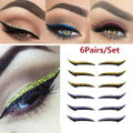 6 Pairs Eyeliner Stickers Lazy Useful Reusable Cat Eye Eyelid Line Stick Double Eyelid Glitter Silver Sticker Eyes Makeup Tools.