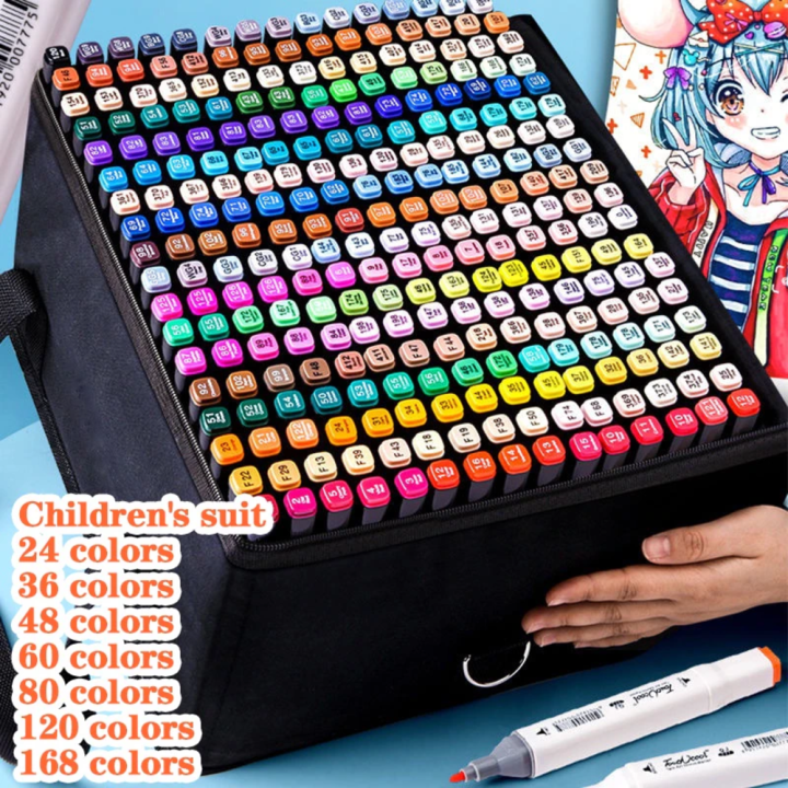 Plastics Double Head Marker Set Non-Toxic 15.4cm In Length Wholesale Double Head Oil-Based Watercolor Markers Students Cartoon
