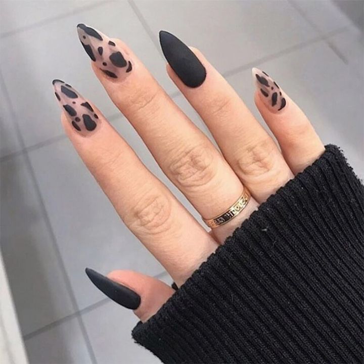 24P Fashion Nails With Design Leopard Full Cover False Nails Tips Black Brown Stiletto Press On French Artificial Nail Glue