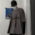 T-shirt Cross of Ts fake two-piece for men women long-sleeved dark -hop loose large size autumn trend top Simplicity. 