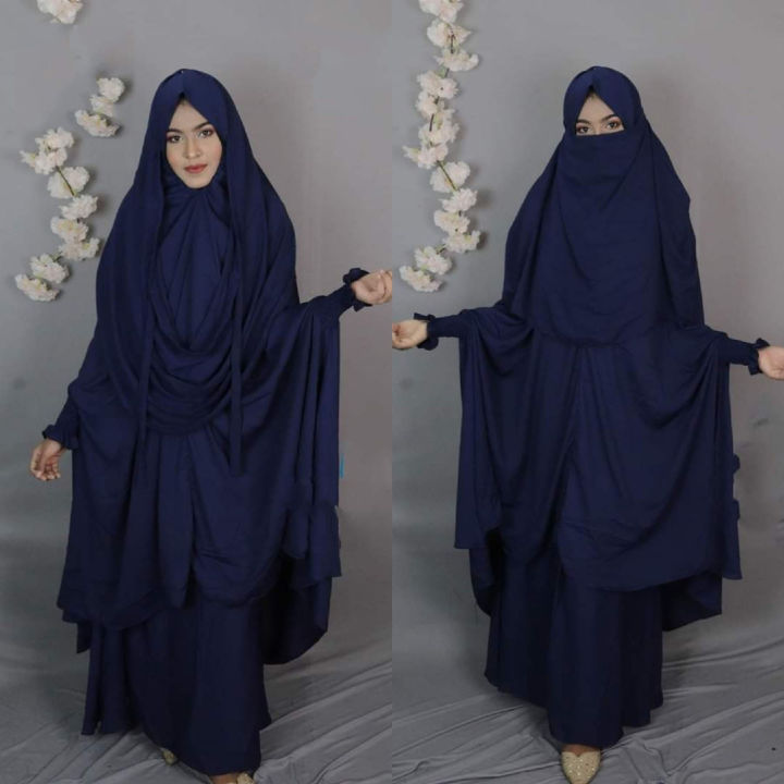 Khimar hijab with nekap Coffee Navy Blue Violet Grey long hijap