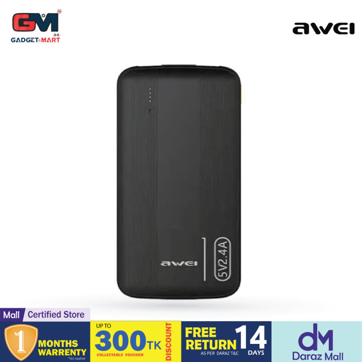 Awei%20P20K%202.4A%20Fast%20Charging%20Slim%20Looking%2010000mAh%20PowerBank%20With%20Dual%20Output%20-%20Black%20-%20Image%202