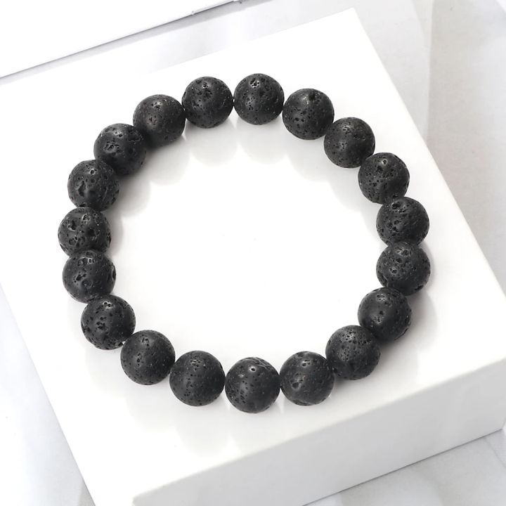 6mm 8mm 10mm Natural Volcanic Stone Beads Bracelets Black Lava Men