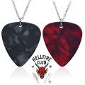 Horror Film Stranger Hellfire Club Necklace Eddie Munson Guitar Pick Pendant Necklaces for TV Drama Fans Friend Gift.
