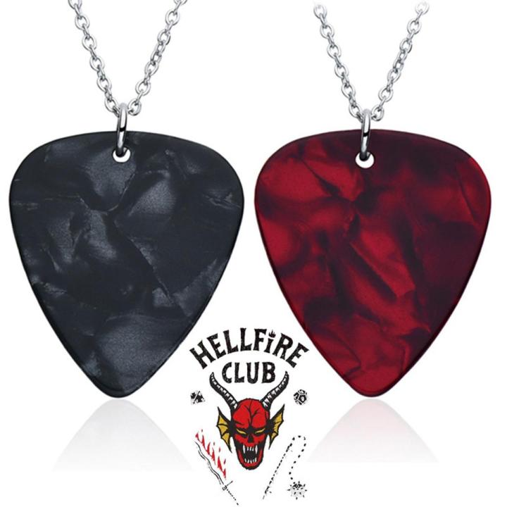 Horror Film Stranger Hellfire Club Necklace Eddie Munson Guitar Pick Pendant Necklaces for TV Drama Fans Friend Gift