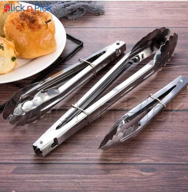 3 Pcs Set Stainless Steel Food Tong Long Food Tongs for BBQ Buffet Bread Ice Salad Cooking