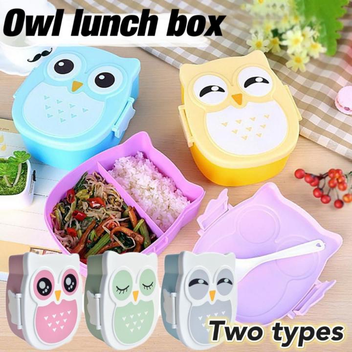 Cartoon Owl Lunch Box Microwave Portable Food-Safe Plastic Food Picnic Container Box For Children Kids School Office Bento Box