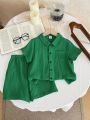 Children’s Young Boy  Toddlers Nice Clothes Button Front Shirt & Shorts for Kids. 