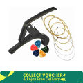 Combo of Acoustic Guitar String with 5 Plectrum Picks Clutch Guitar Capo(Black). 