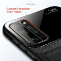 Casing for Huawei Honor 30 Business Slim Litchi Skin Anti-slip TPU Bumper Hybrid Glass Lens Protective Case Cover.