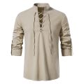 Mens Scottish Jacobite Ghillie Kilt Shirts Medieval Renaissance Pirate Costume Long Sleeve Lace Up Henley Shirt Men Camisas.